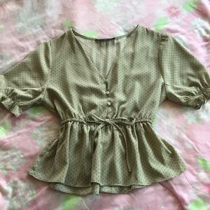 sage green polka dot top